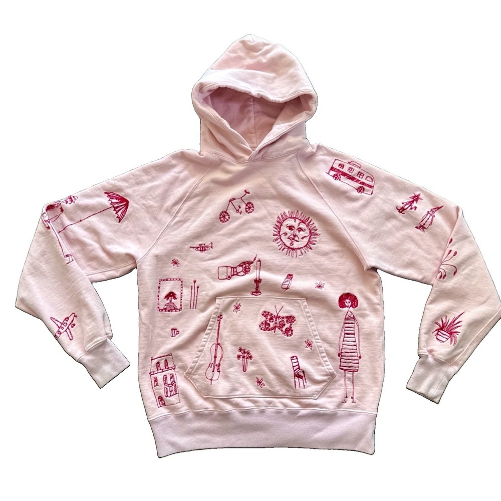 Samuel Zelig Traveling Band Hoodie Men M Pink Embroidered Sweatshirt Made in USA